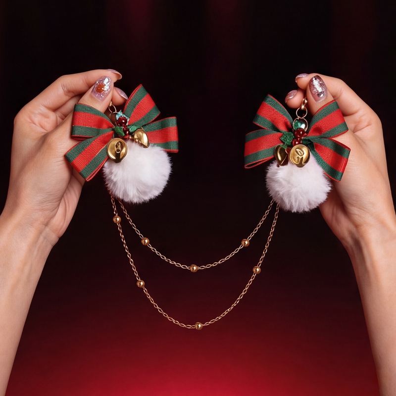 Christmas Bell Nipple Clamps with Bow