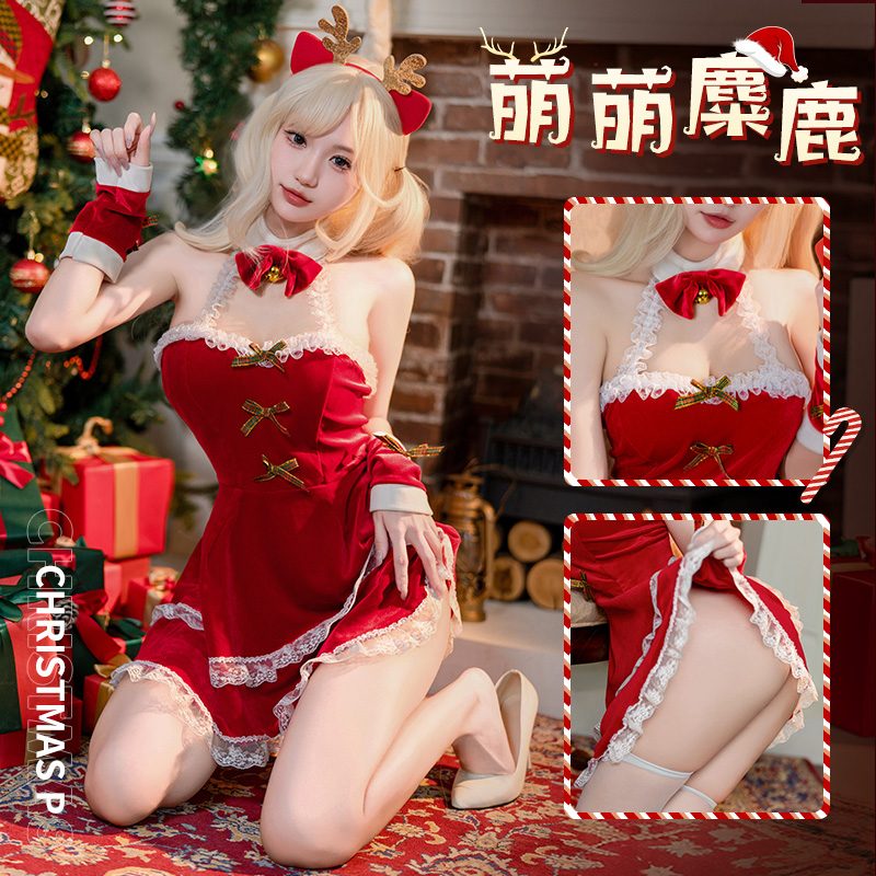 Christmas Gingerbread Open-Back Ruffle Dress